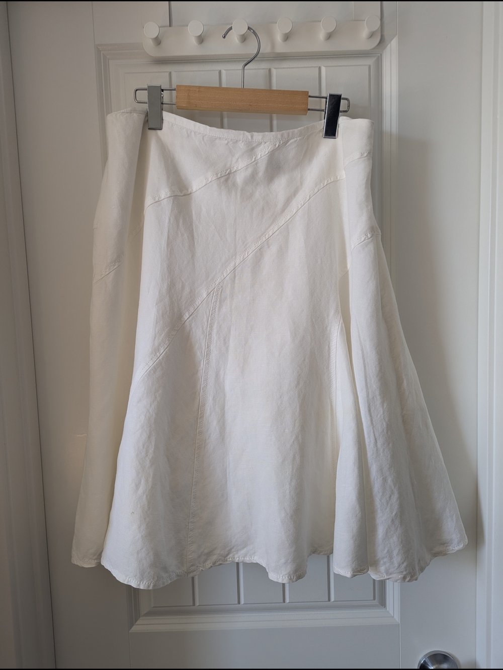 Larry Levine White Women's Midi Skirt - Classic White Linen Size 12